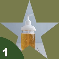Tile labeled #1 with a star-shaped cutout showcasing a mason jar with pump cap; click to get deal.